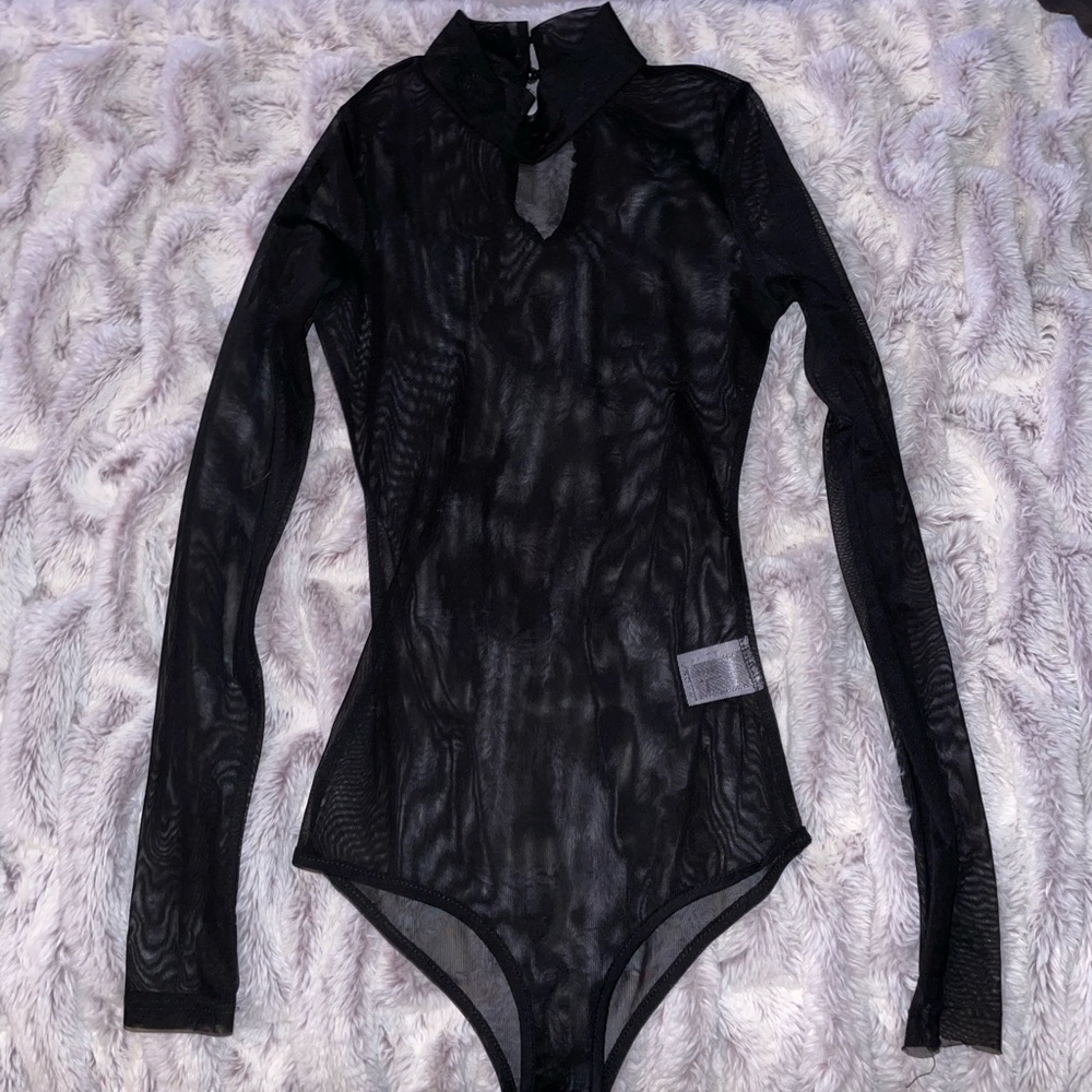 mesh mock neck bodysuit